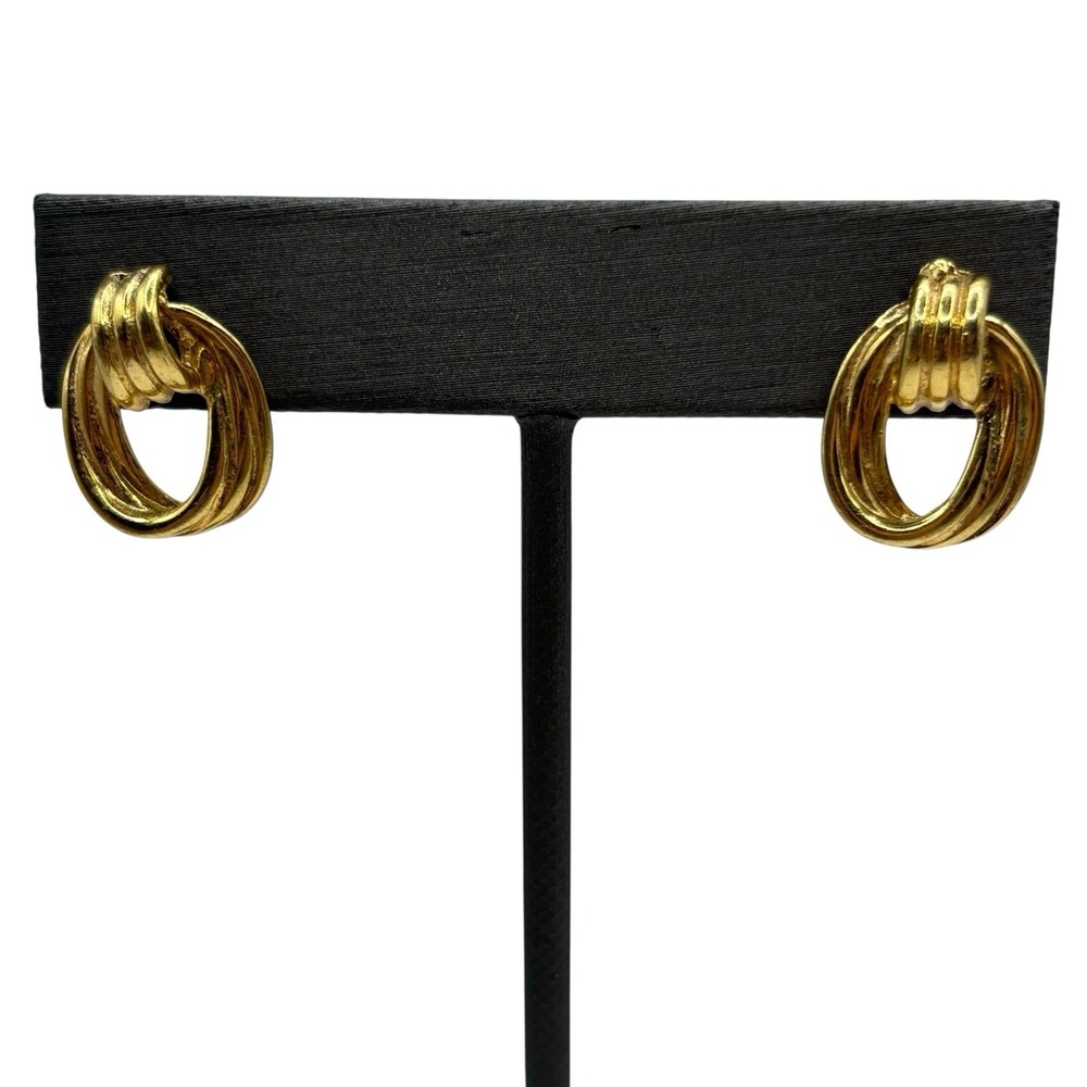 Premier‎ Designs Door Knocker Earrings Knot Gold Tone Dangle Open Pierced Hoop
